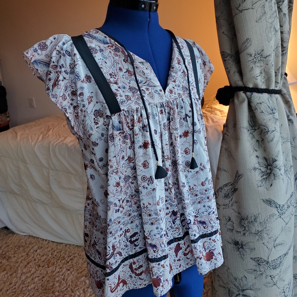 Ulla Johnson boho top 100% silk v neck tunic sz 6